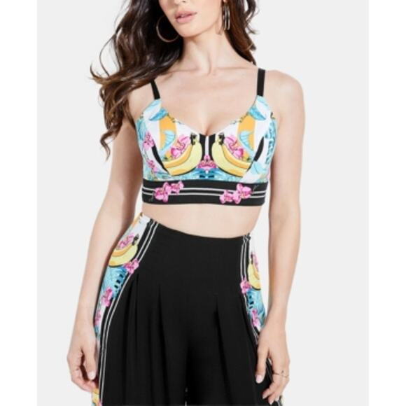 Guess Emmeline Printed Tie Back Bralette Floral Banana Womens Large - Picture 1 of 11